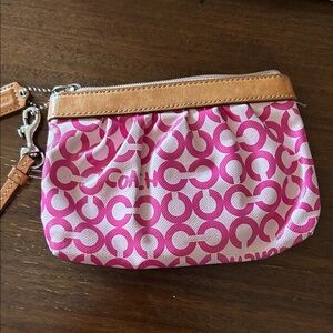 Coach Pink and Tan Wristlet